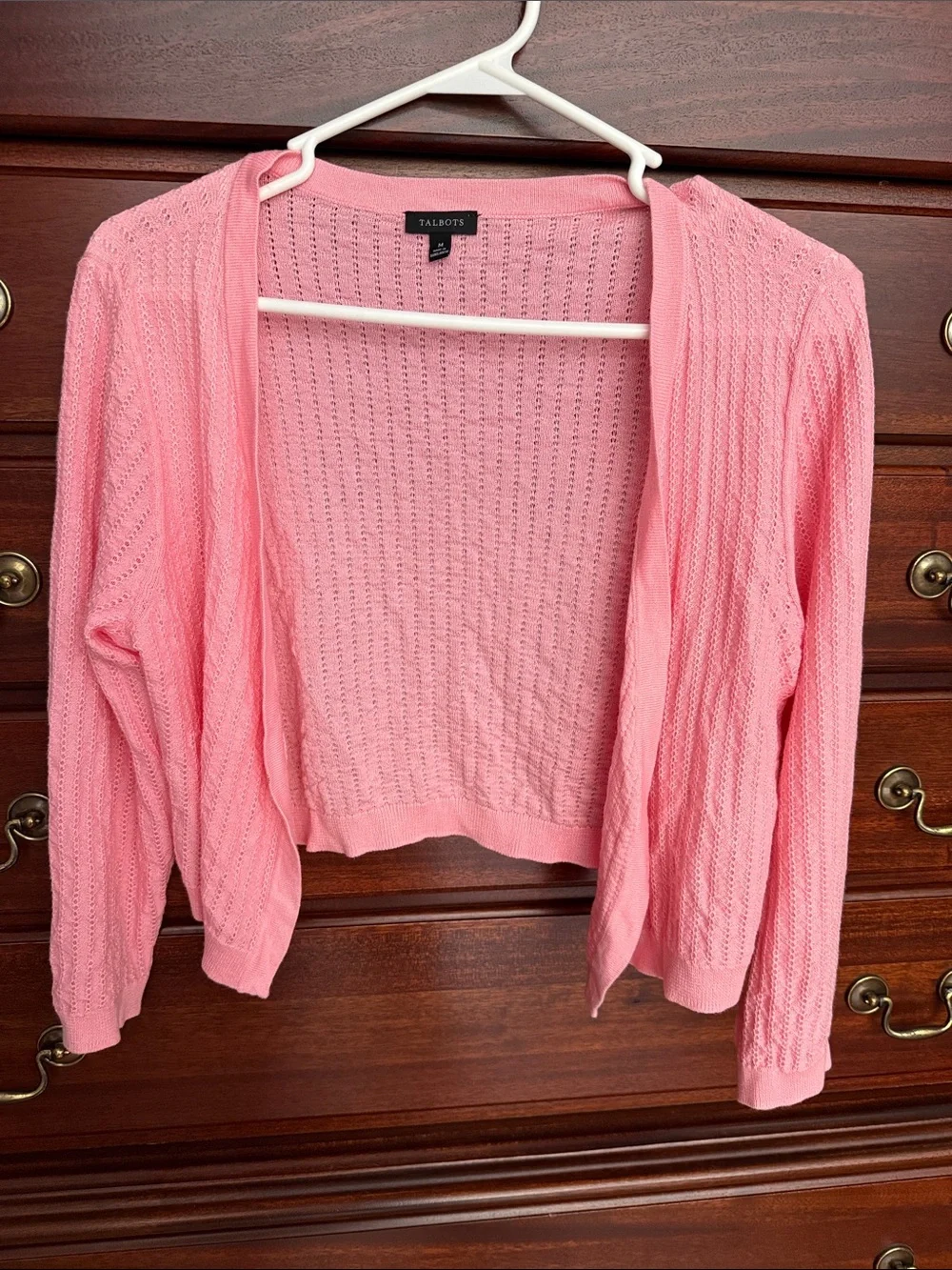 Talbots Pink Pointelle Open-Front Women's Cardigan